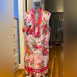 Sail to Sable, multi color, linen, sleeveless tunic dress